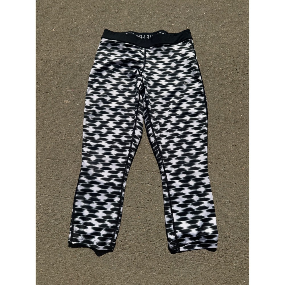 Nike Dri-FIT Womens Black White Ikat Print Cropped Running Leggings 645610-011 M